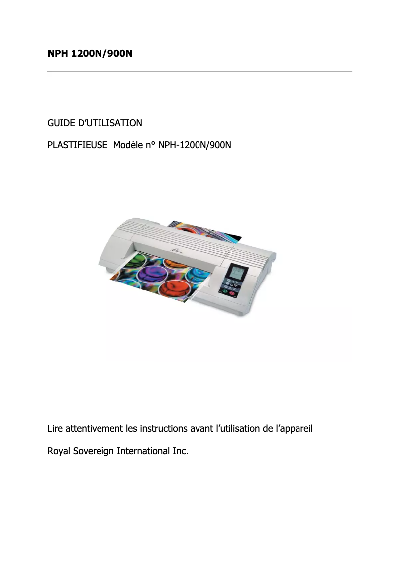 Imagen de la primera página del manual del dispositivo NPH-900N