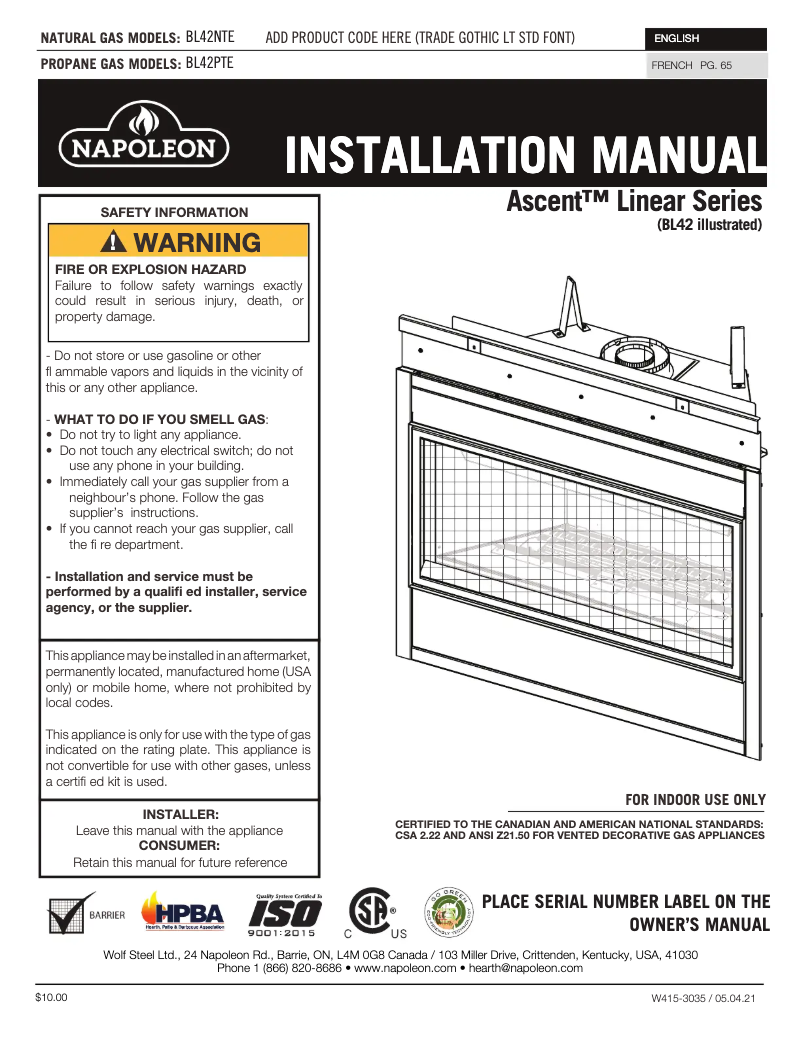 Imagen de la primera página del manual del dispositivo Ascent Linear 42