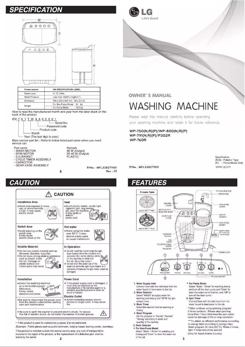 Imagen de la primera página del manual del dispositivo WP-750NP