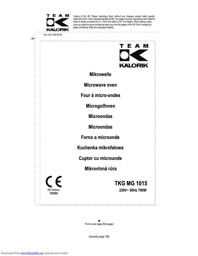 Imagen de la primera página del manual del dispositivo TKG MG 1015