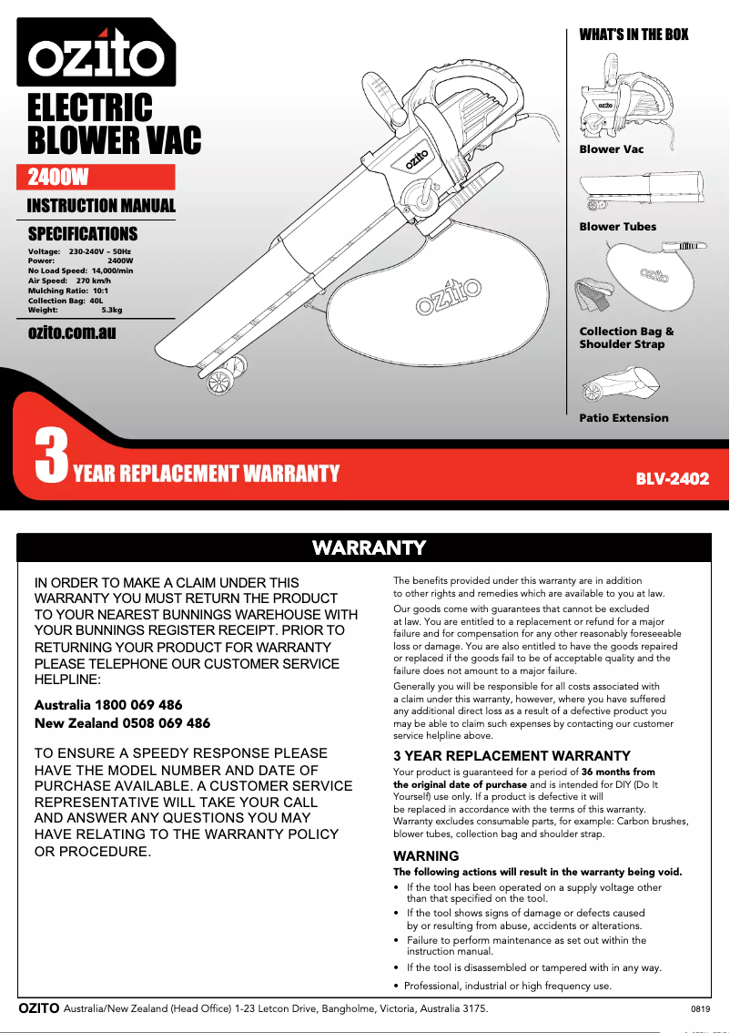 Imagen de la primera página del manual del dispositivo BLV-2402