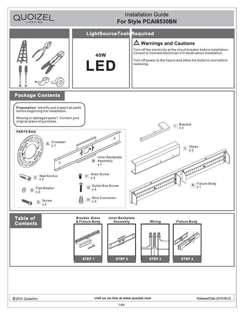 Página 1 del manual Manual de usuario Quoizel Allison PCAI8530BN