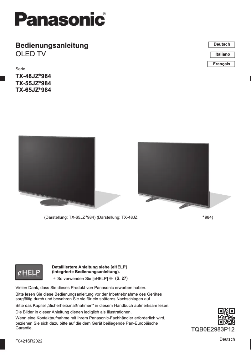 Página 1 del manual Guía de inicio rápido Panasonic TX-55JZW984