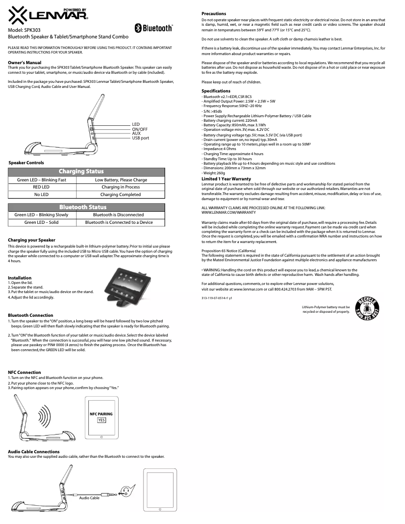 Página 1 del manual Manual de usuario Lenmar SPK303