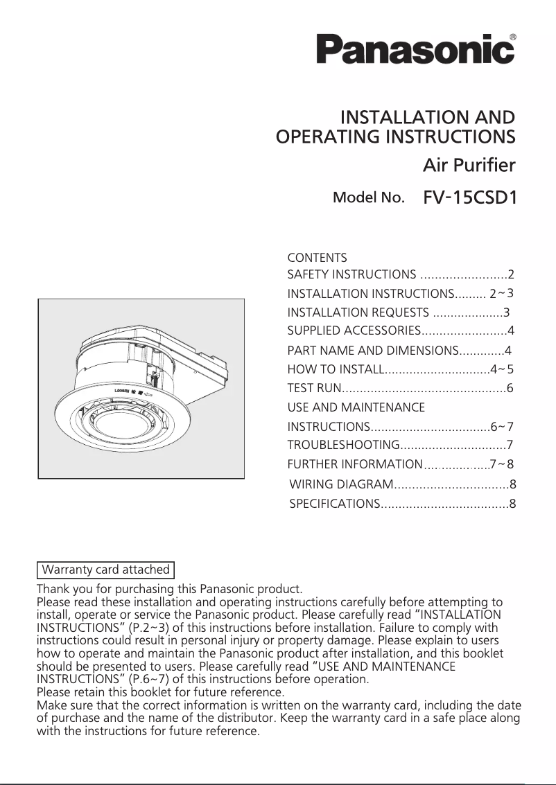 Imagen de la primera página del manual del dispositivo nanoe X FV-15CSD1