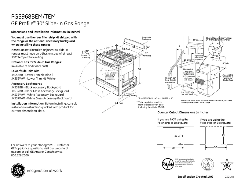 Imagen de la primera página del manual del dispositivo Profile PGS968BEMBB