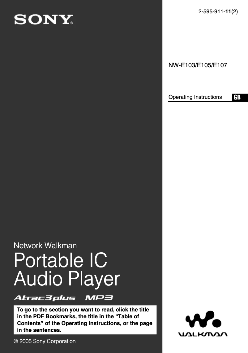 Imagen de la primera página del manual del dispositivo Walkman NW-E103