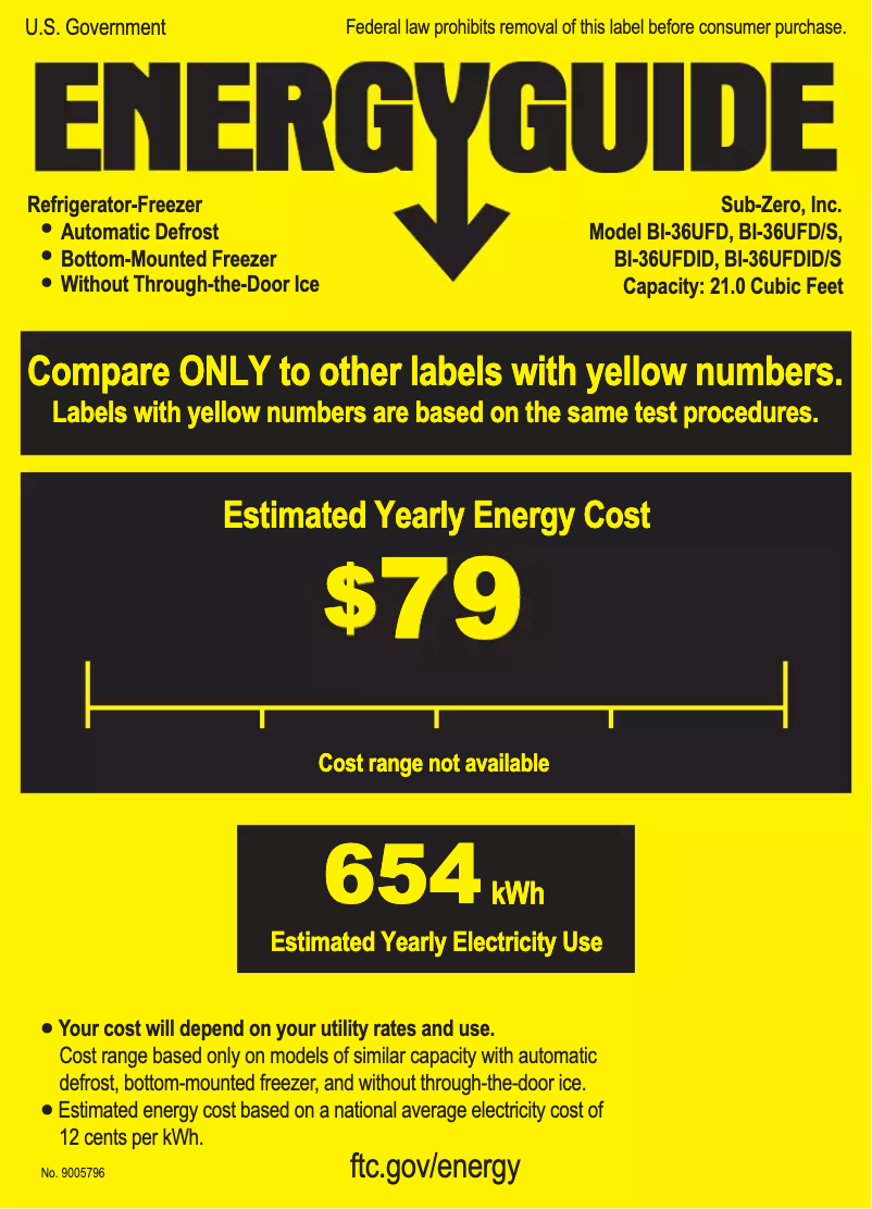 Página 1 del manual Etiqueta energética Sub-Zero BI-36UFDID/S/PH