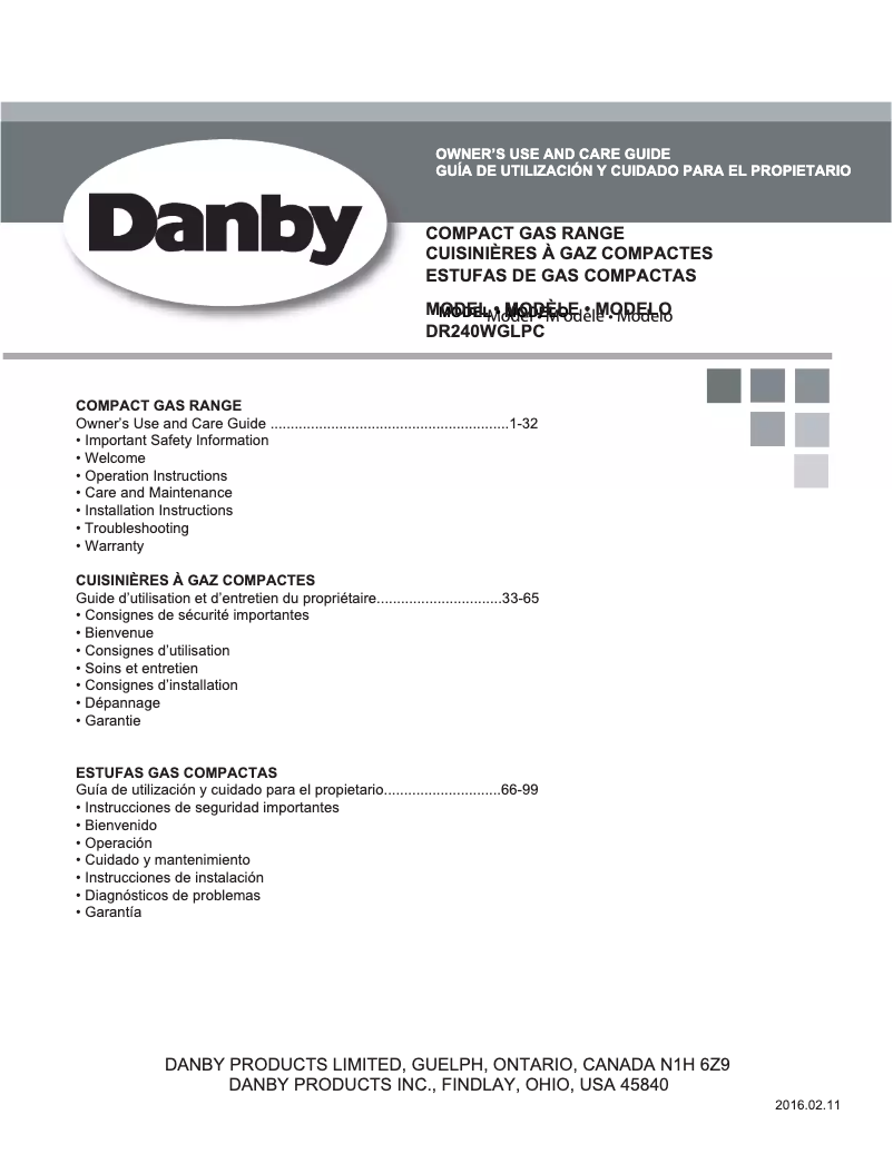 Página nº 1 - Manual de instrucciones Danby DR240WGLPC