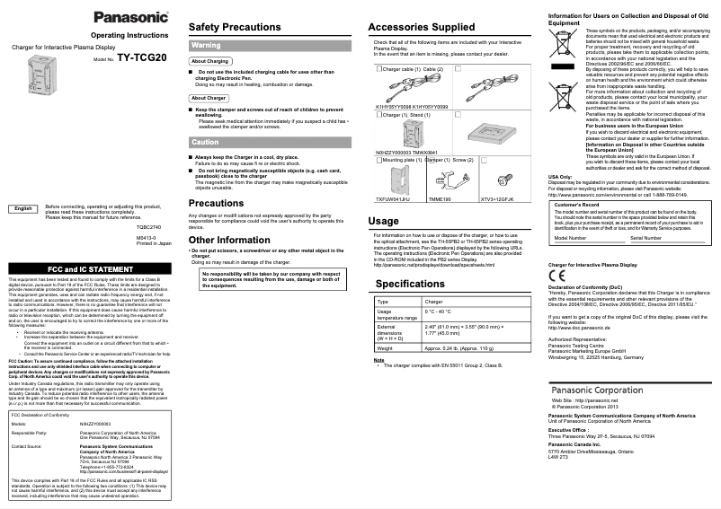 Imagen de la primera página del manual del dispositivo TY-TCG20