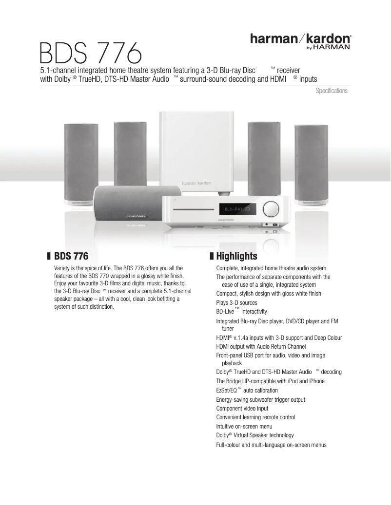 Página 1 del manual Manual de usuario Harman Kardon BDS 776W