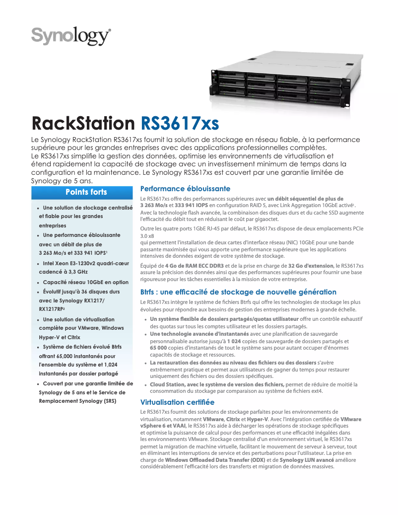 Página 1 del manual Ficha técnica Synology RackStation RS3617xs