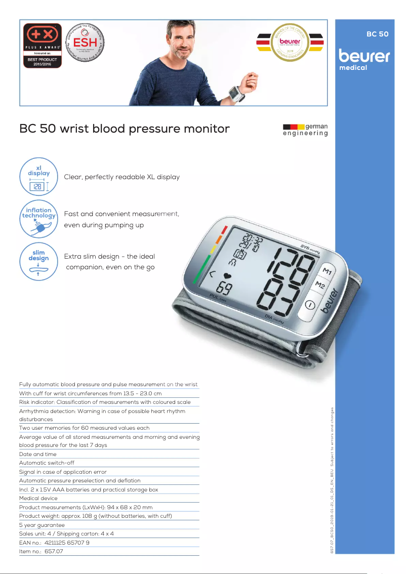 Página 1 del manual Ficha técnica Beurer BC 50