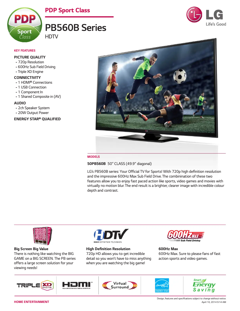 Imagen de la primera página del manual del dispositivo 50PB560B