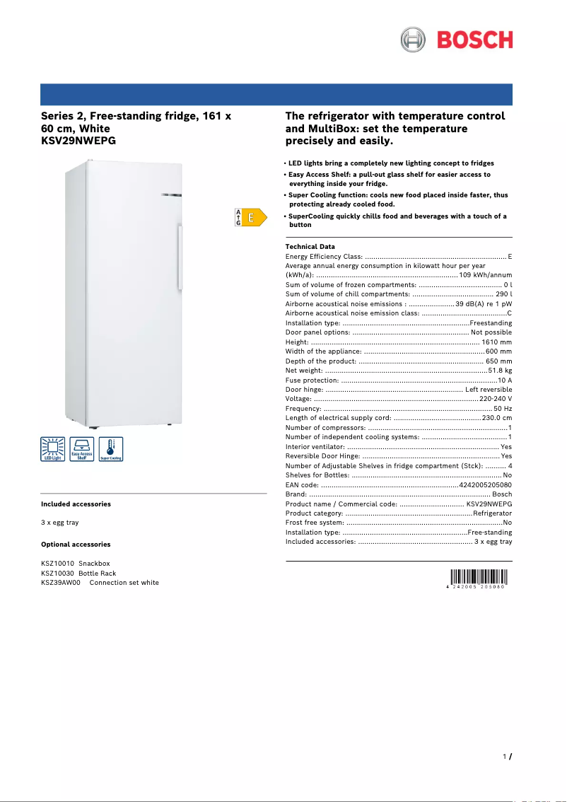 Página nº 1 - Ficha técnica Bosch KSV29NWEPG