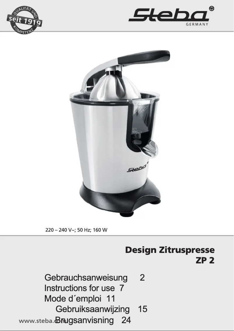 Página 1 del manual Manual de usuario Steba ZP 2