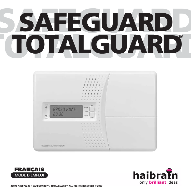 Imagen de la primera página del manual del dispositivo SafeGuard SC9000