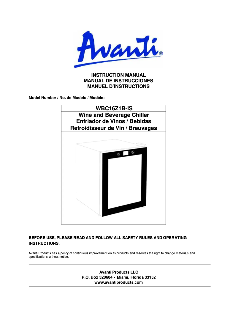 Página 1 del manual Manual de usuario Avanti WBC16Z1B-IS