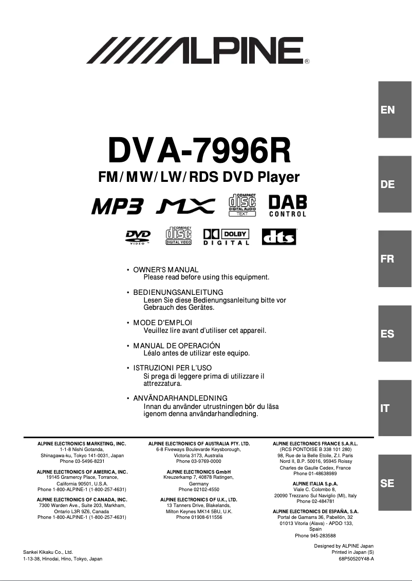 Imagen de la primera página del manual del dispositivo DVA-7996R