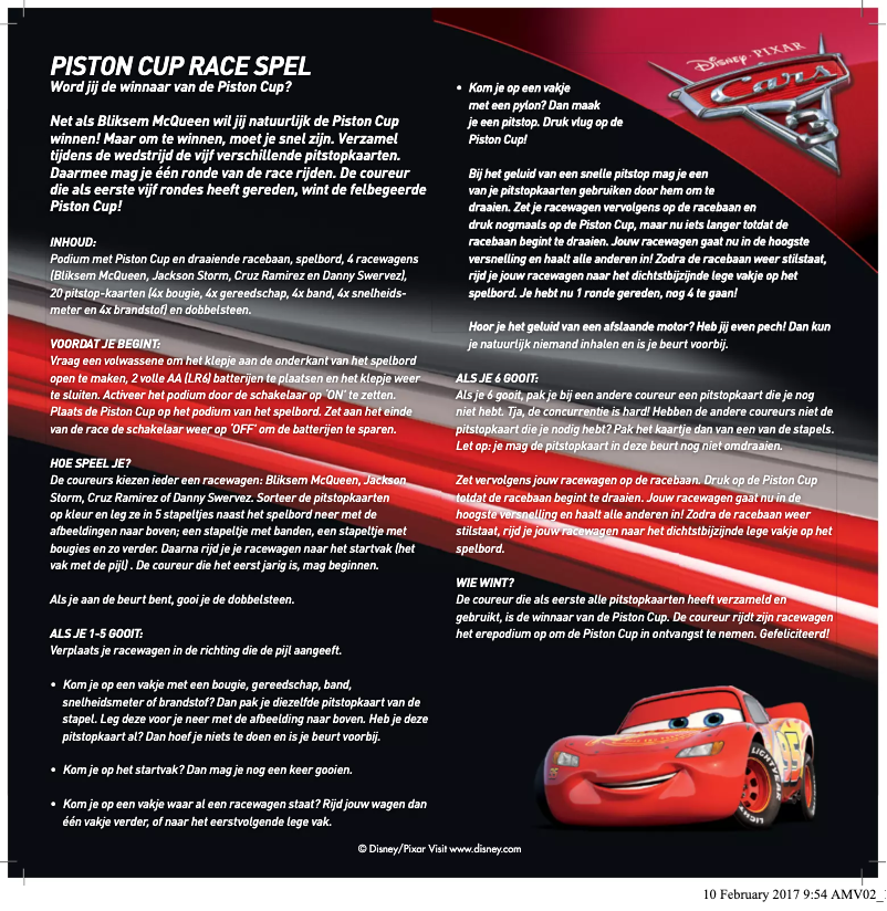 Página 1 del manual Manual de usuario Jumbo Disney Cars 3: Piston cup race