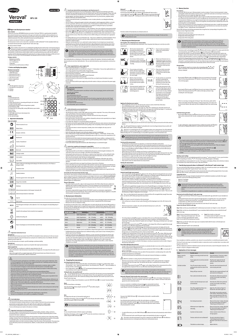 Página 1 del manual Manual de usuario Hartmann Veroval compact+ BPU26