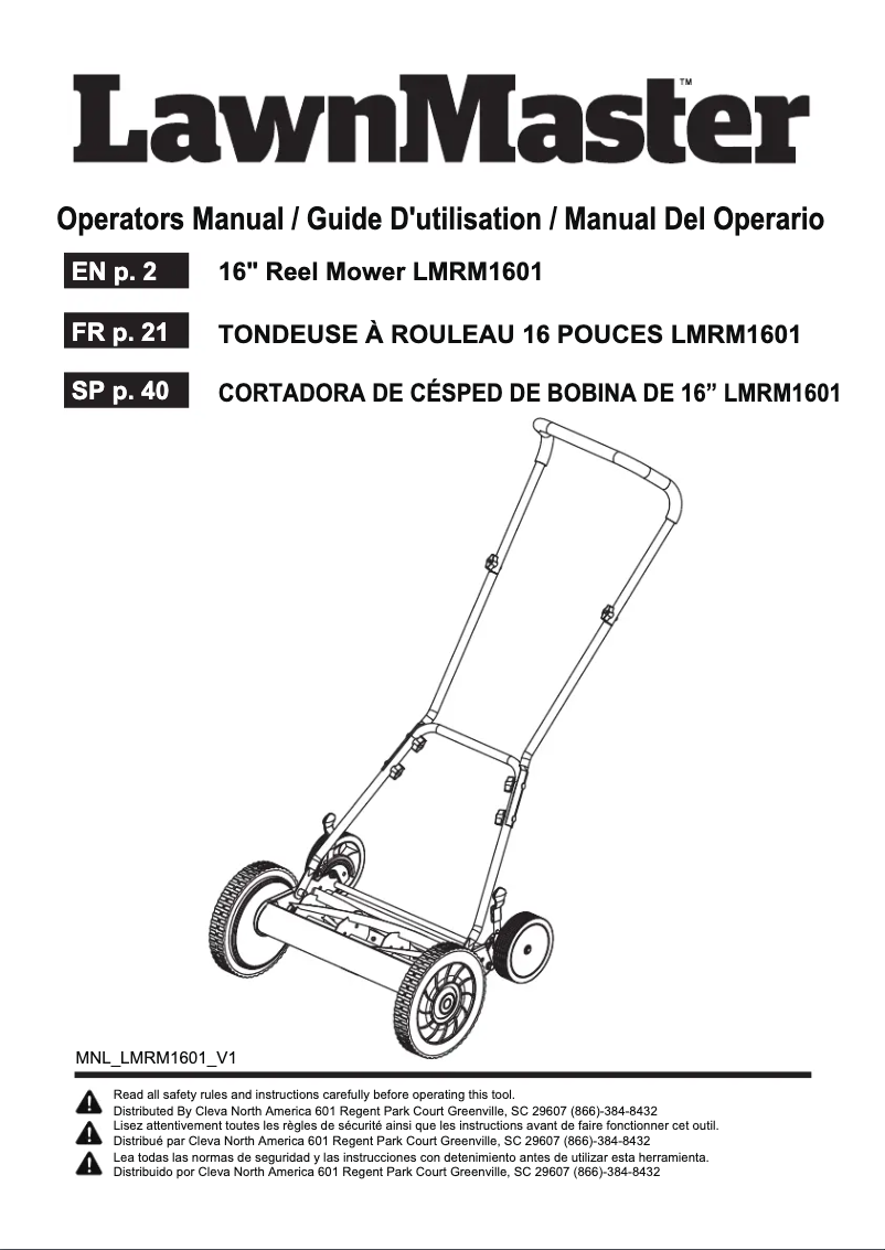 Página 1 del manual Manual de usuario LawnMaster LMRM1601