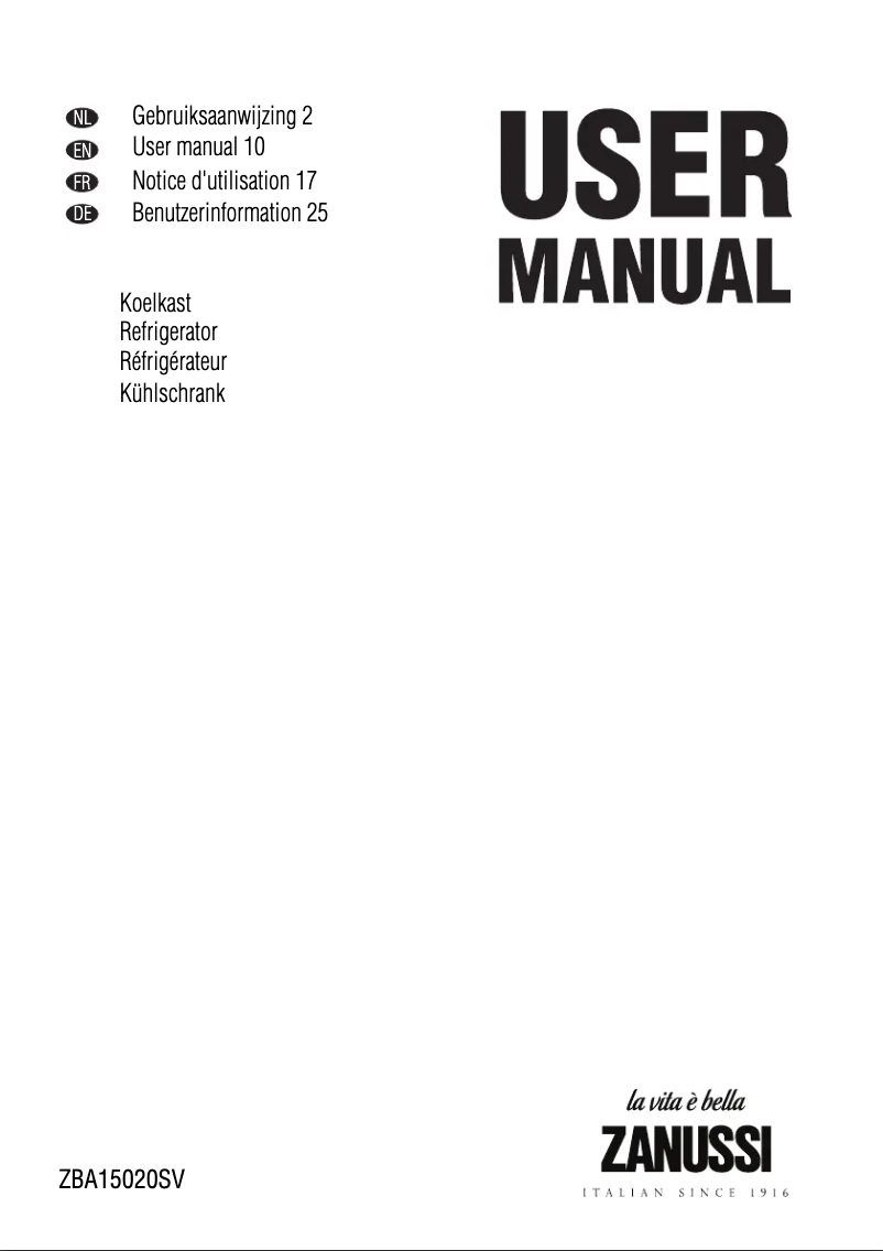Página 1 del manual Manual de usuario Zanussi ZBA15020SV