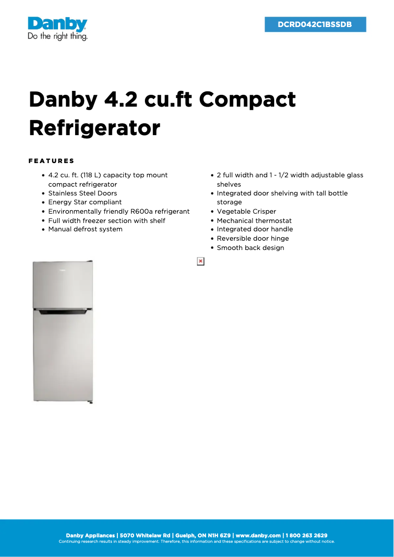 Página nº 1 - Ficha técnica Danby DCRD042C1BSSDB