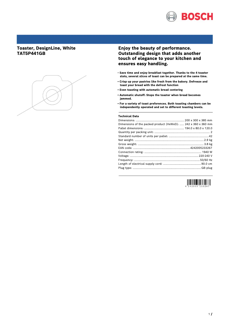 Imagen de la primera página del manual del dispositivo TAT5P441GB