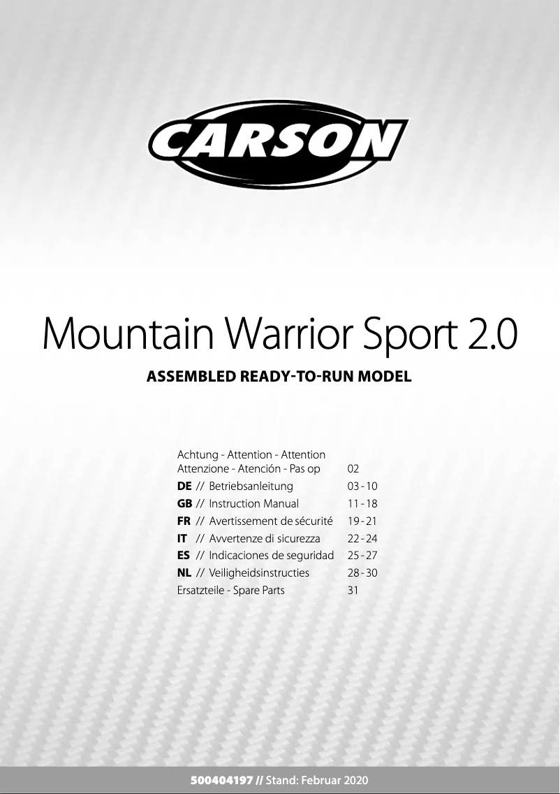 Página nº 1 - Manual de usuario Carson Mountain Warrior Sport 2.0