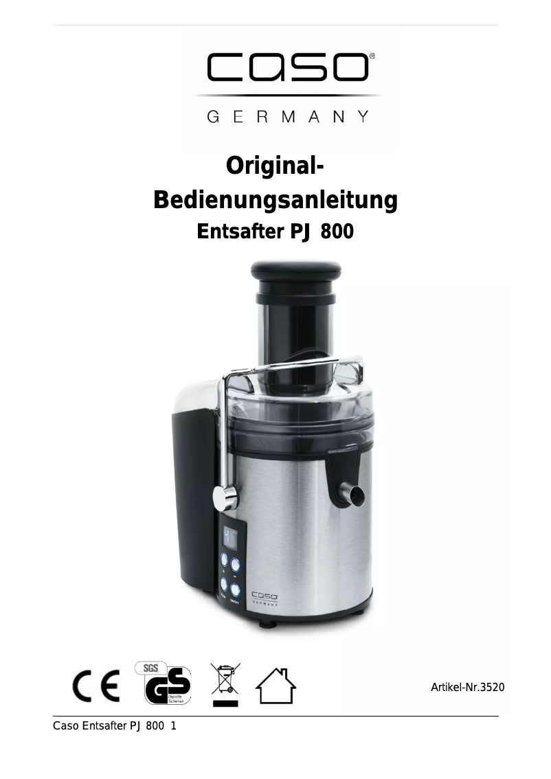 Imagen de la primera página del manual del dispositivo PJ800