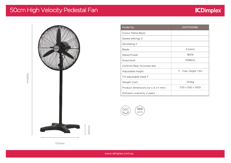Página 1 del manual Ficha técnica Dimplex DCPF50MBK