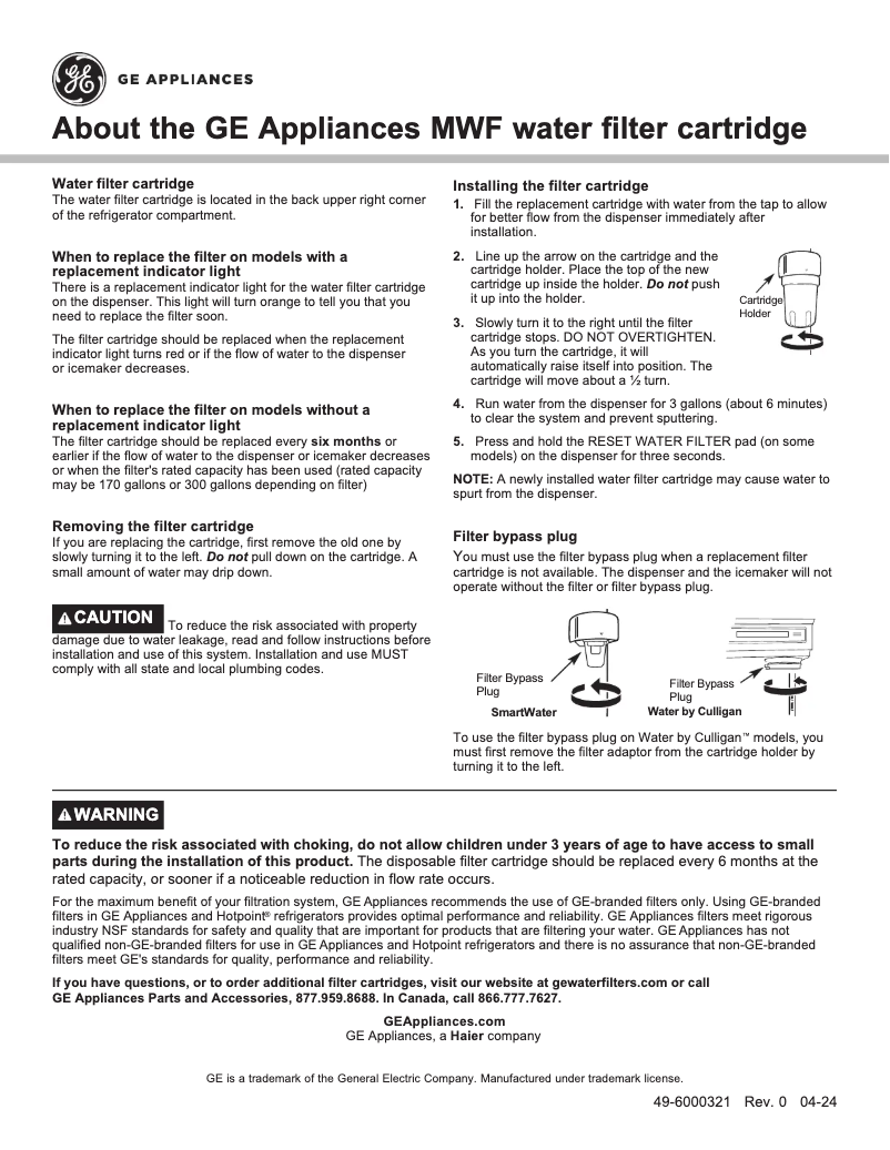 Página 1 del manual Manual de uso y mantenimiento GE MWFP