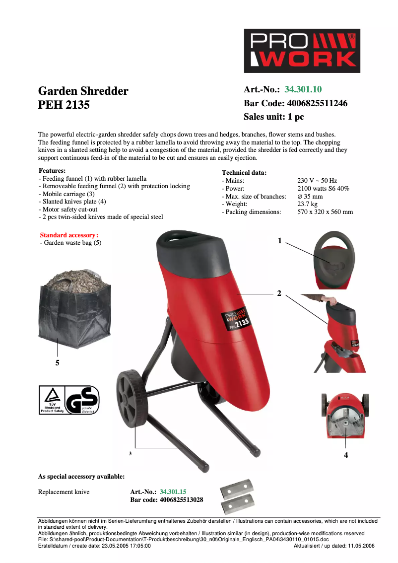 Página 1 del manual Manual de usuario Prowork PEH 2135