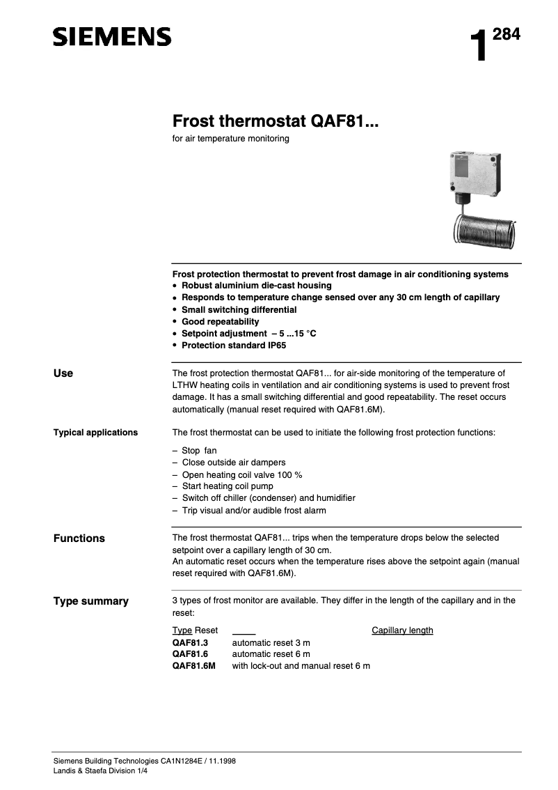 Imagen de la primera página del manual del dispositivo QAF81