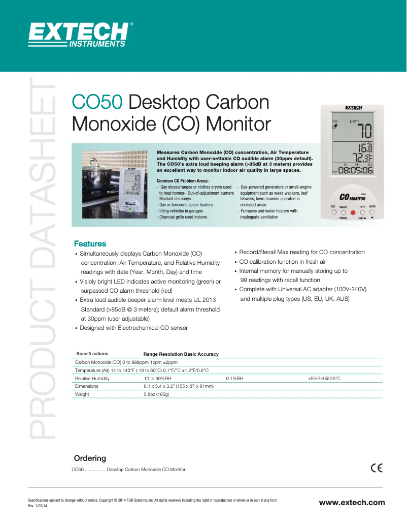 Página nº 1 - Ficha técnica Extech CO50