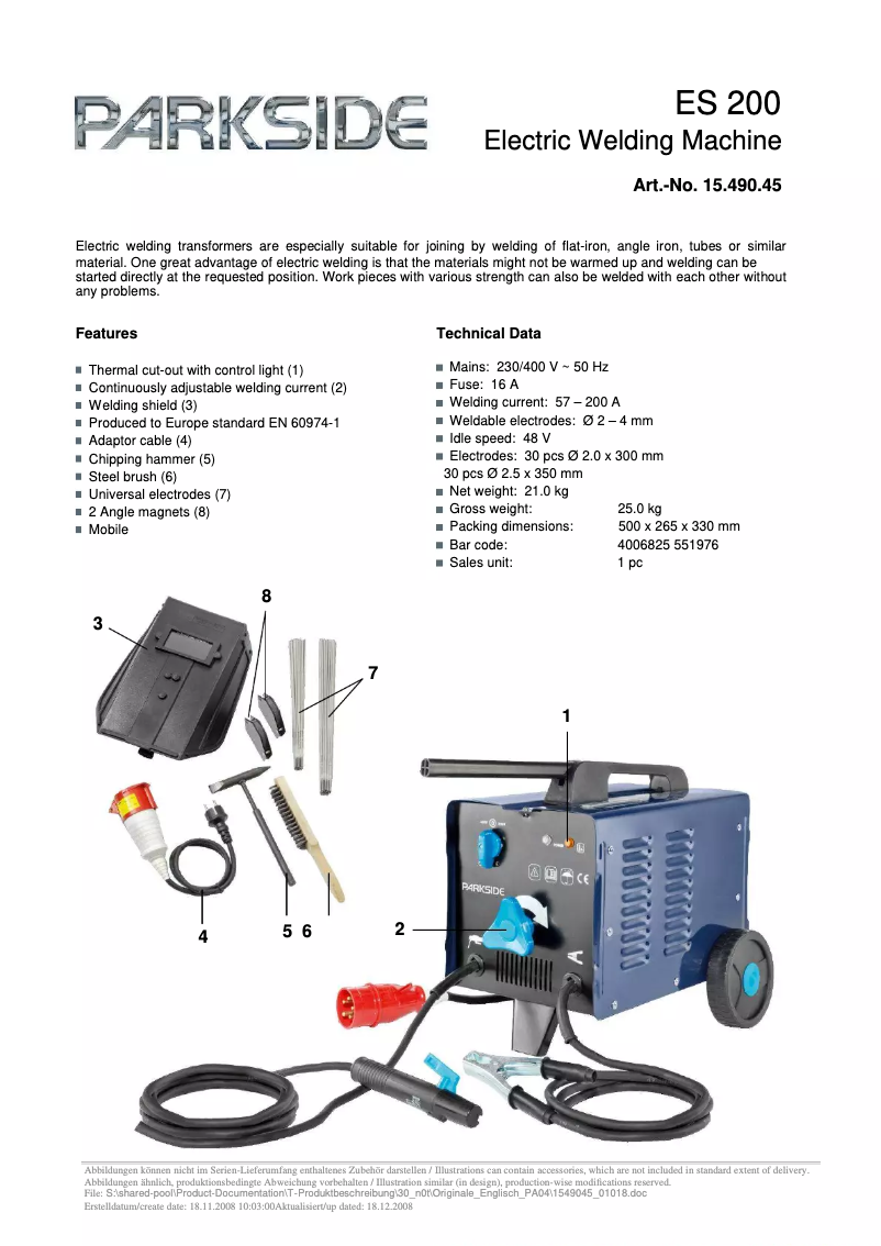 Imagen de la primera página del manual del dispositivo ES 200