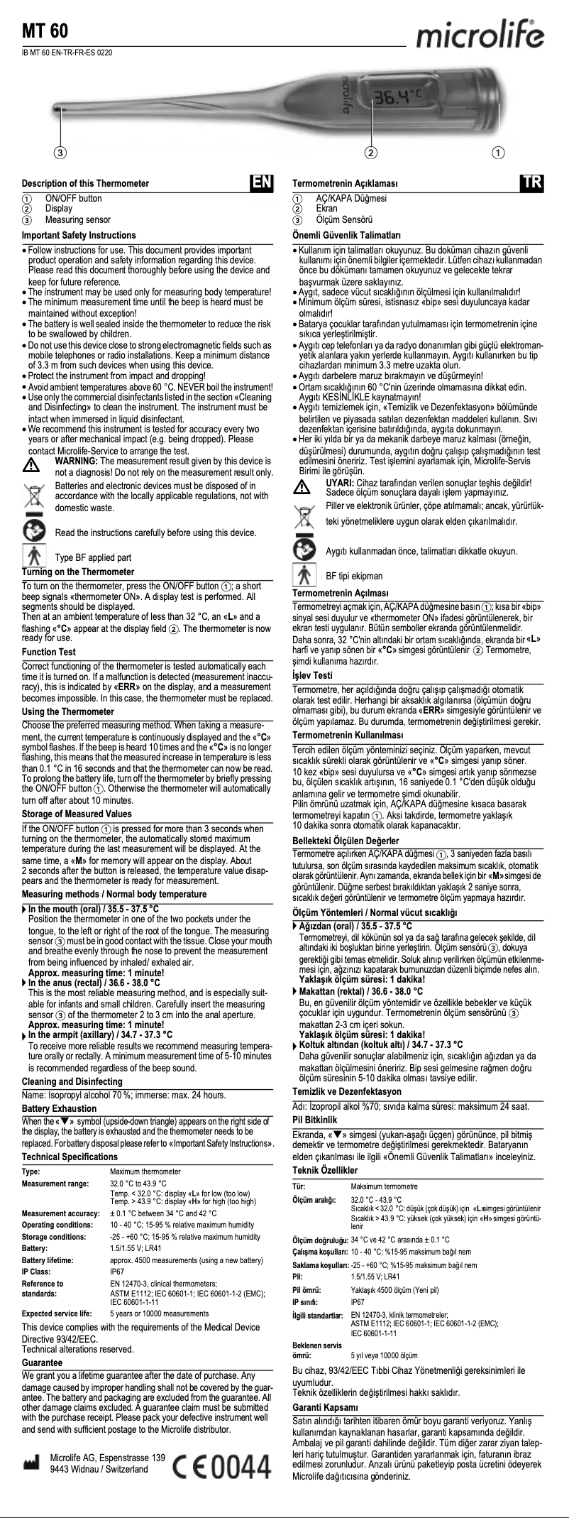 Imagen de la primera página del manual del dispositivo MT 60