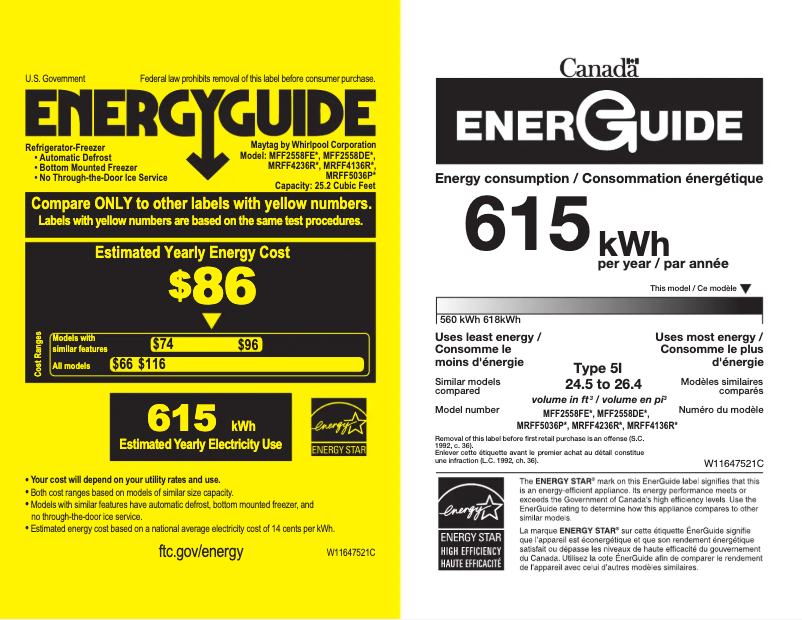 Página 1 del manual Etiqueta energética Maytag MRFF4236RZ