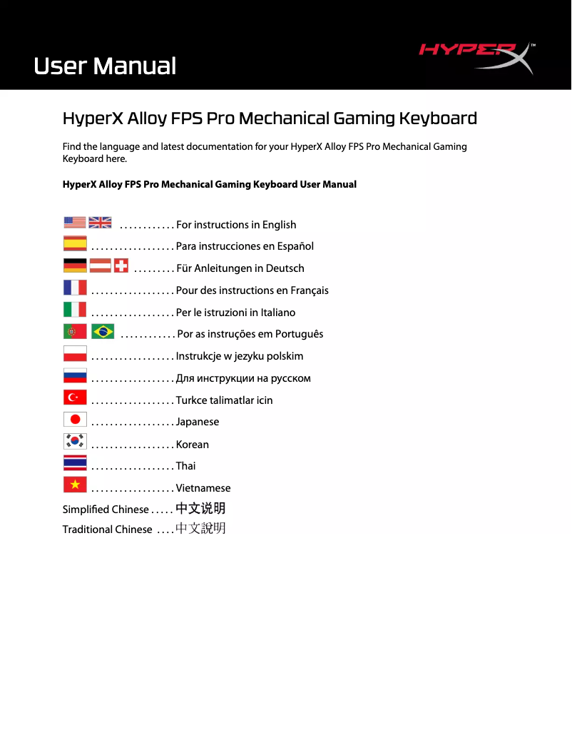 Página nº 1 - Manual de usuario Kingston HyperX Alloy FPS Pro