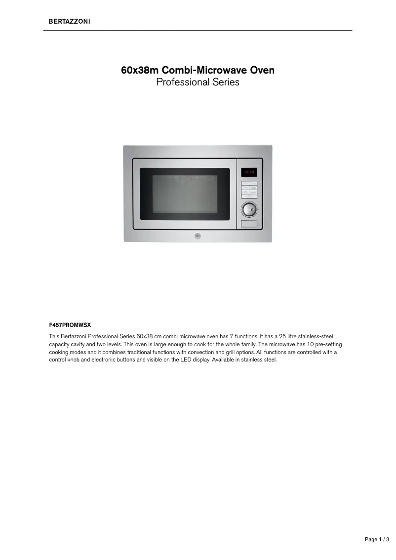Página 1 del manual Ficha técnica Bertazzoni F457PROMWSX