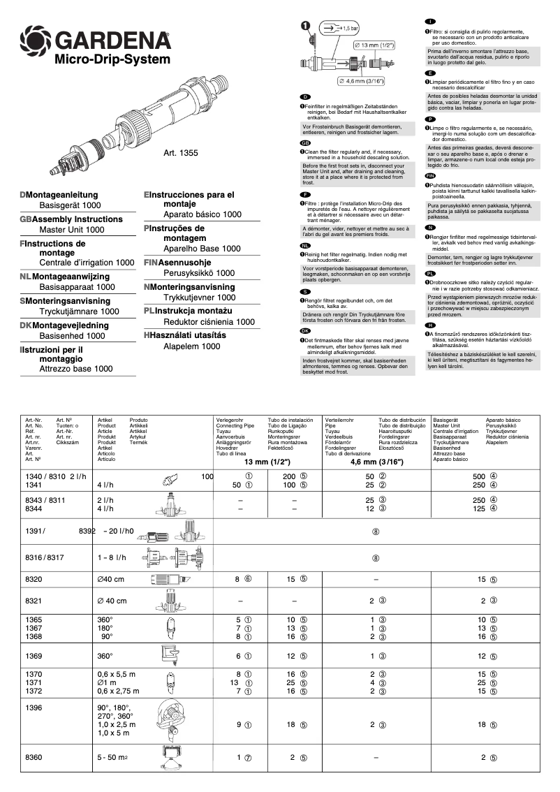 Imagen de la primera página del manual del dispositivo Micro-Drip-System 1355
