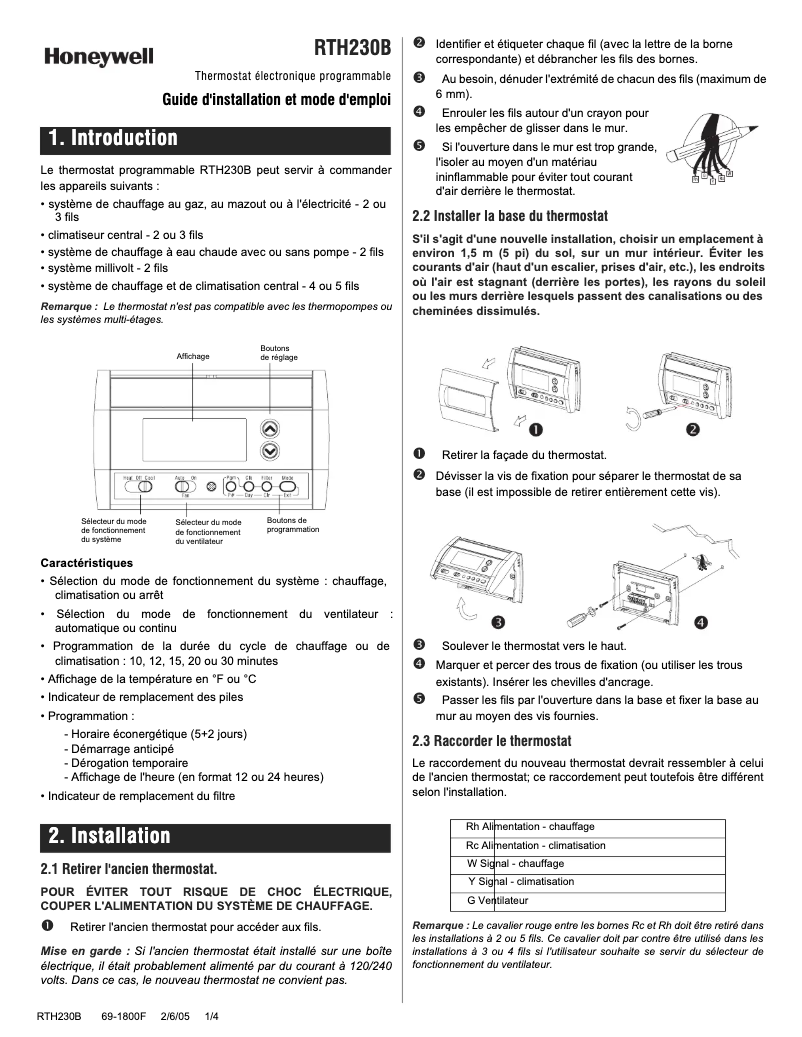 Imagen de la primera página del manual del dispositivo RTH230B