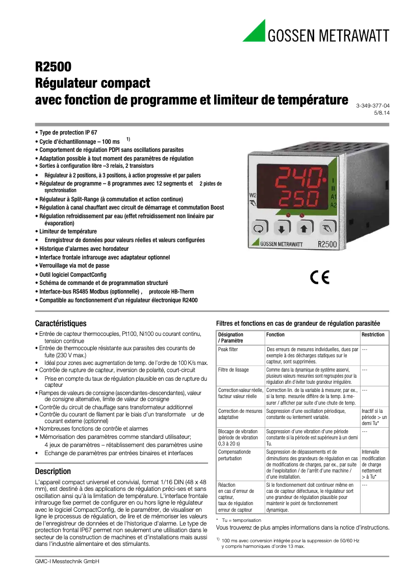 Página nº 1 - Ficha técnica Gossen Metrawatt R2500