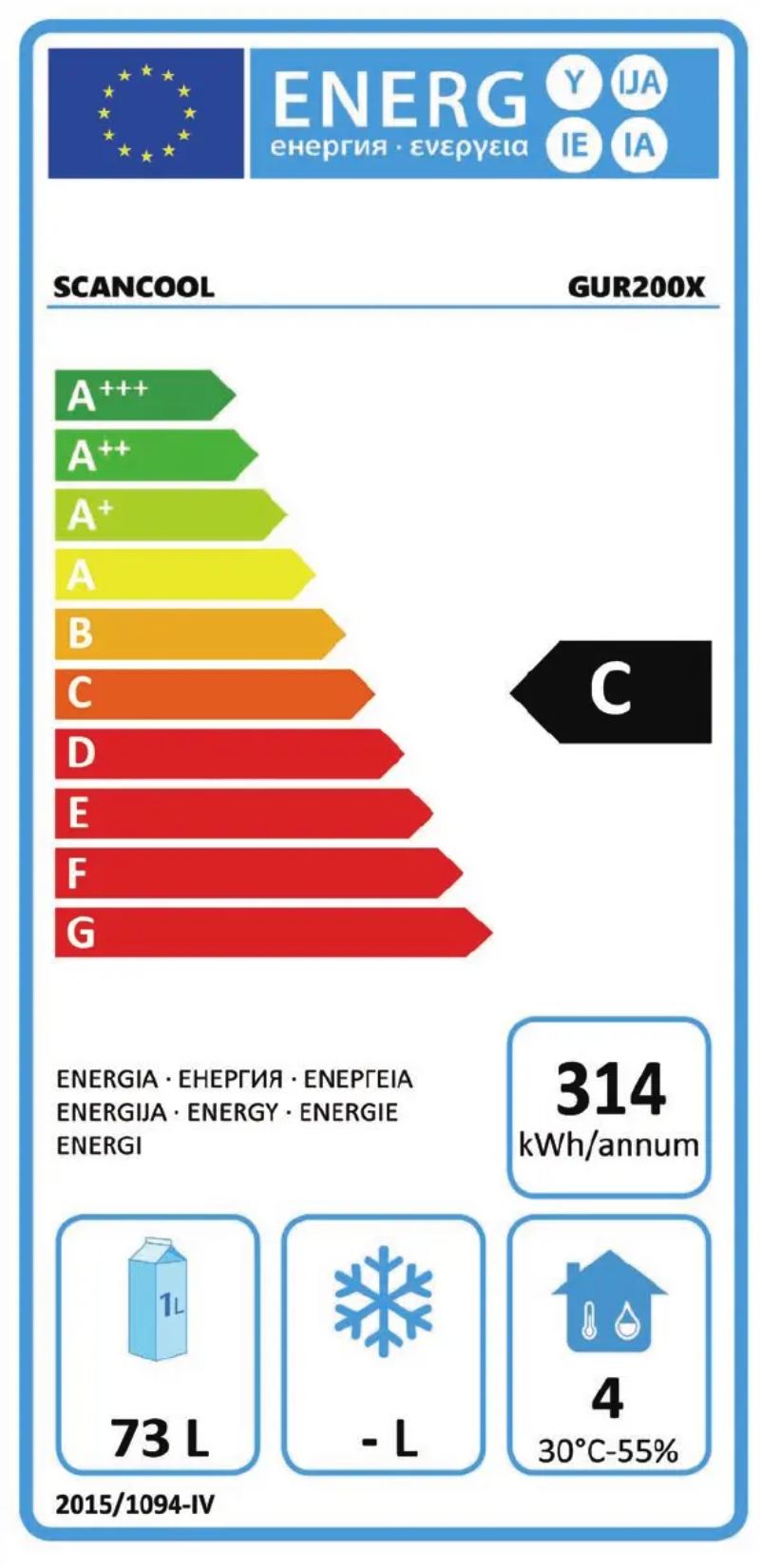 Página 1 del manual Etiqueta energética Scancool GUR200X