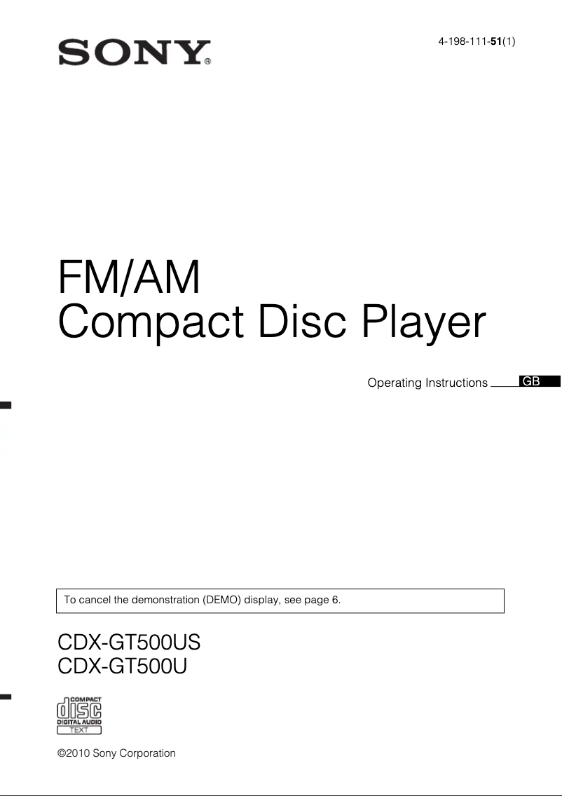 Imagen de la primera página del manual del dispositivo CDX-GT500U