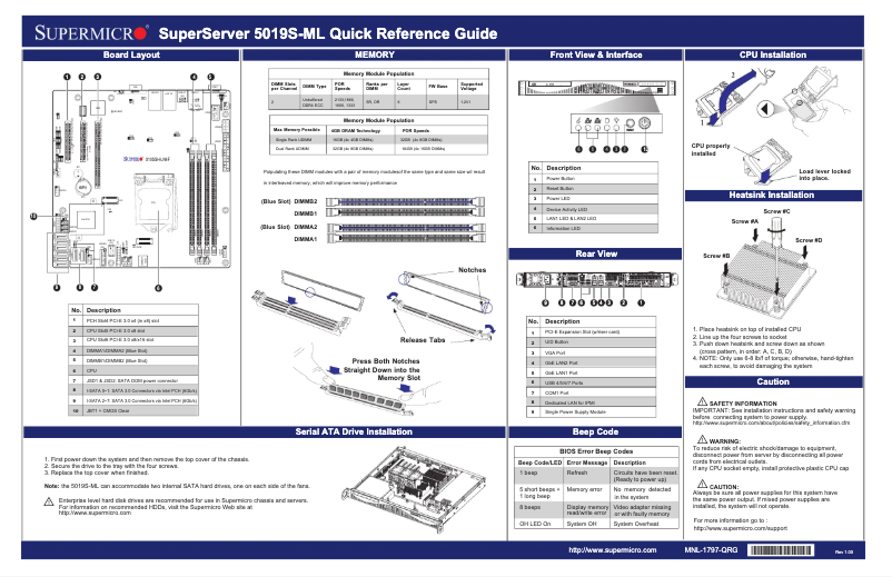 Página 1 del manual Guía de inicio rápido Supermicro SuperServer 5019S-ML
