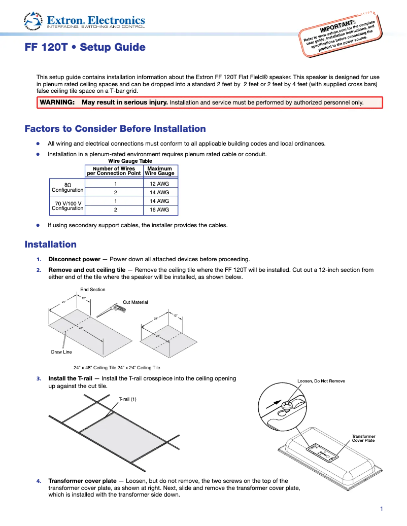 Página 1 del manual Manual de usuario Extron FF 120T
