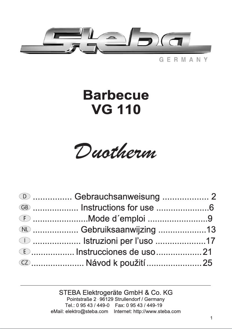 Página 1 del manual Manual de usuario Steba VG 110