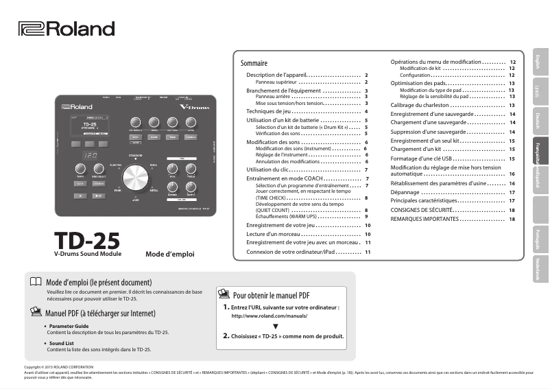 Imagen de la primera página del manual del dispositivo TD-25KVX
